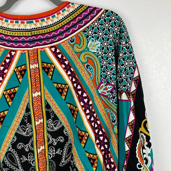 Flying Tomato Kimono Top Dolman 3/4 Sleeves Stripes Floral V-neck Wrap XL Boho - Picture 7 of 10